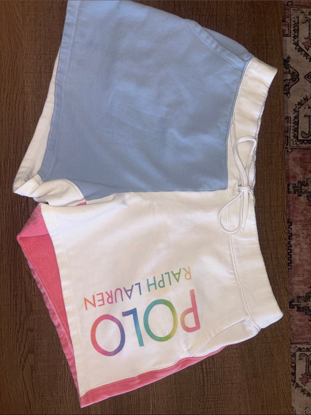 Women’s Ralph Lauren Pink & White Lounge Shorts with Pastel Blue & Pink Panels